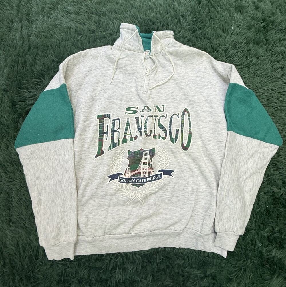 Vintage Magic San Francisco Golden Gate Bridge 1/4 Zip Hoodie Sweatshirt Men's